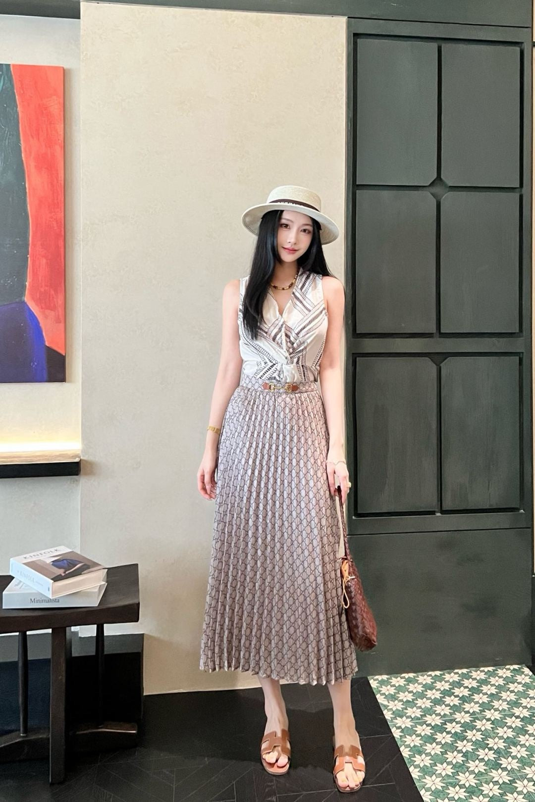 Gu* 25ss GG pleated skirt with horsebit