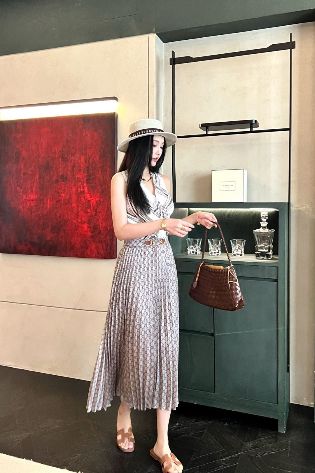 Gu* 25ss GG pleated skirt with horsebit