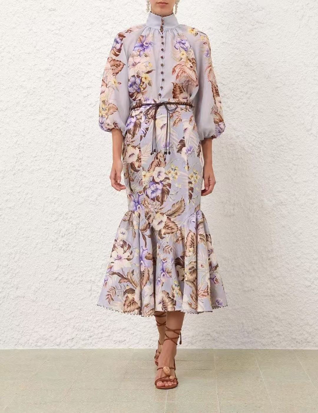 Zim* 25ss floral printed pencil skirt