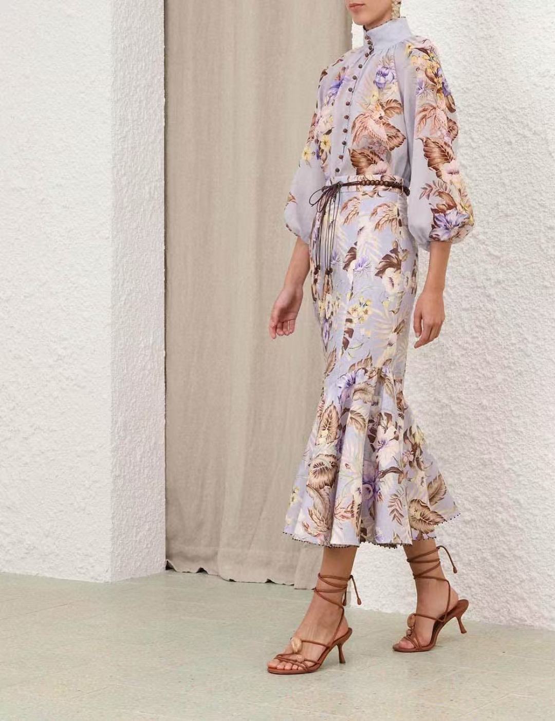 Zim* 25ss floral printed pencil skirt