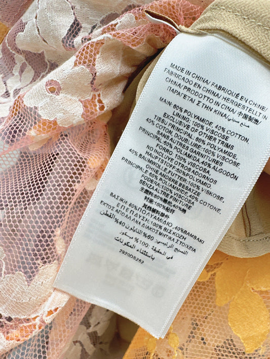 Zim* 25ss Asymmetric ruffled lace midi dress