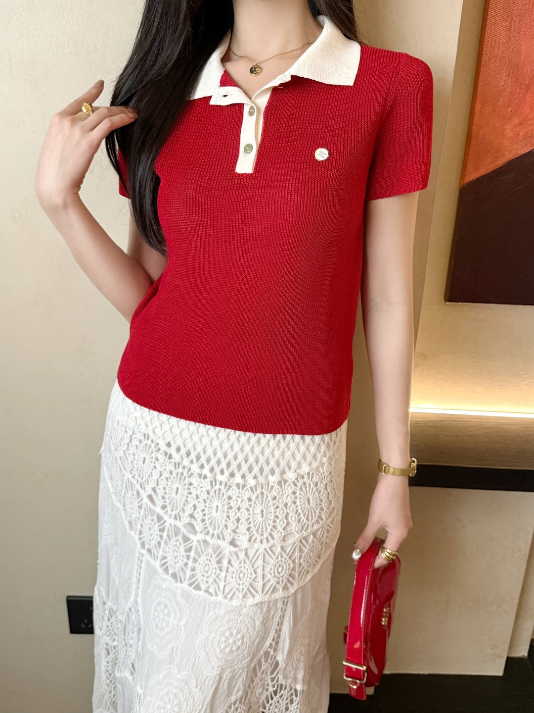 M*u 25ss knitted polo shirt