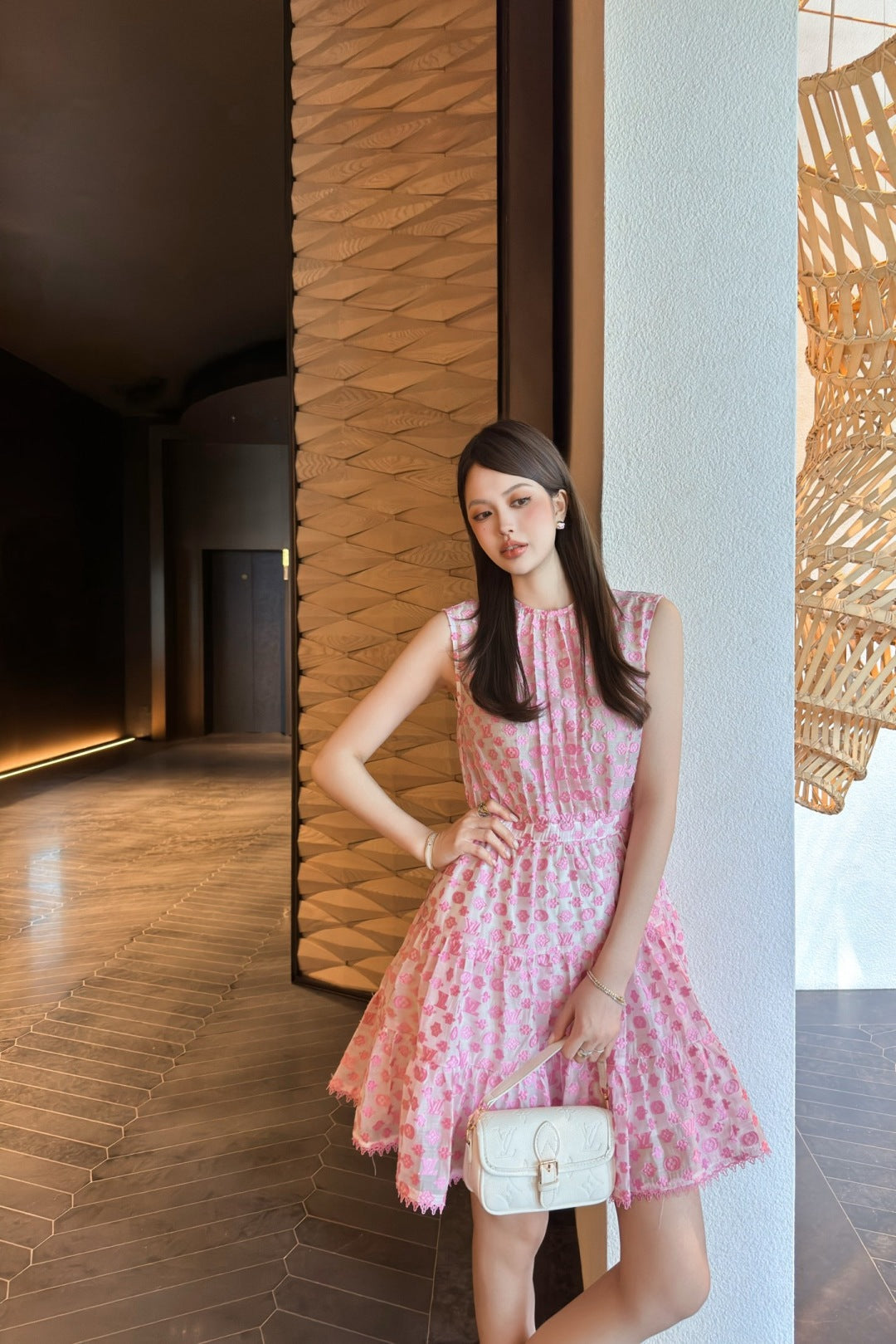 Loui* 25ss monogram jacquard tiered dress