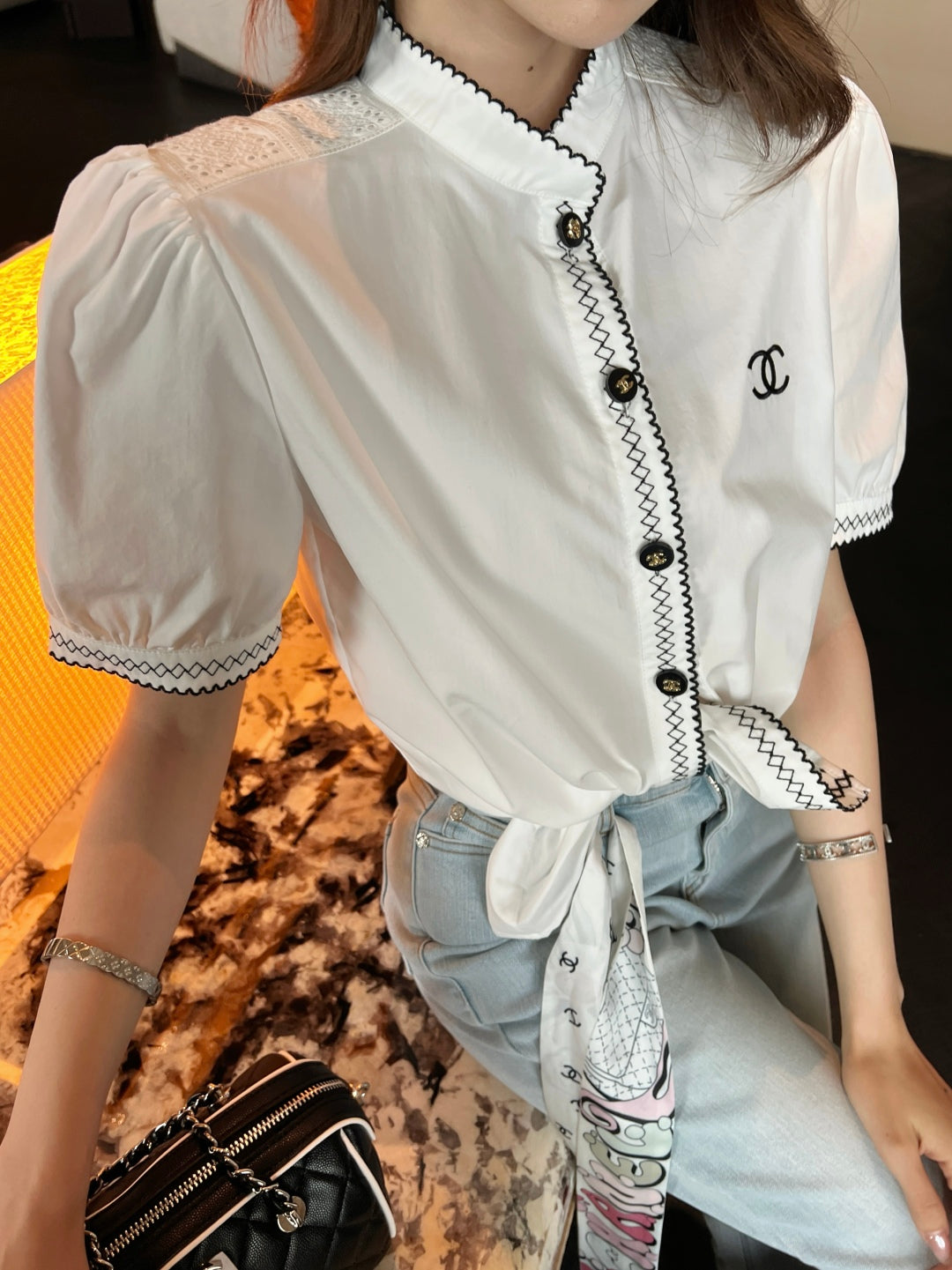 C*nel 25ss embroidered short-sleeve shirt