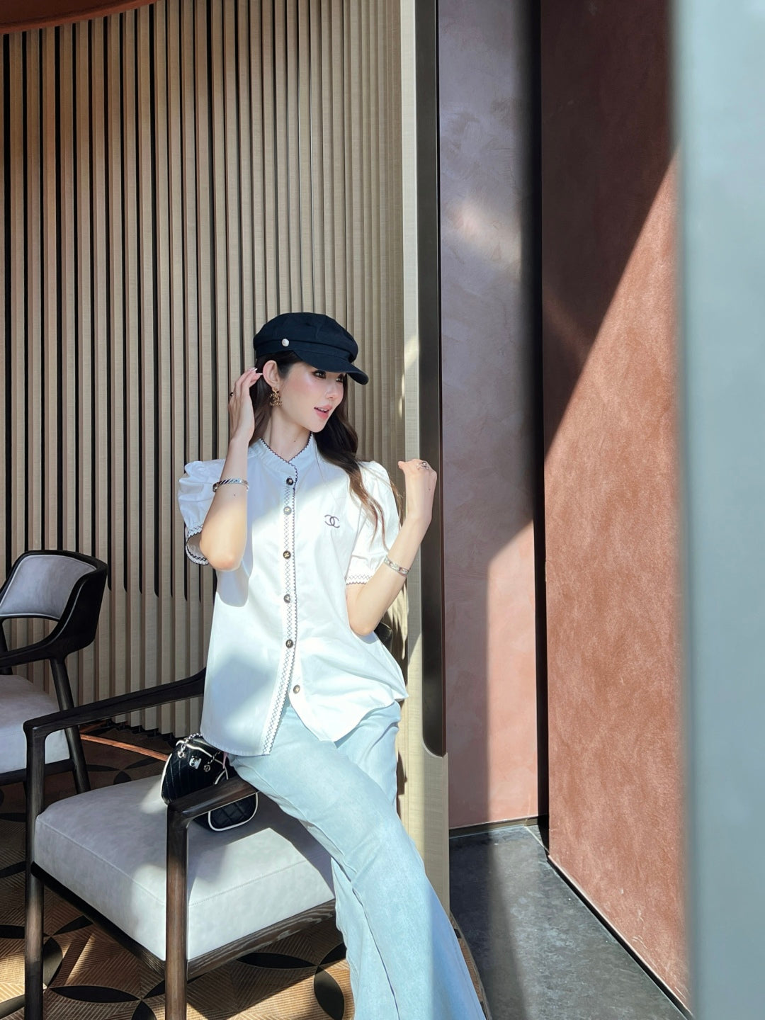 C*nel 25ss embroidered short-sleeve shirt