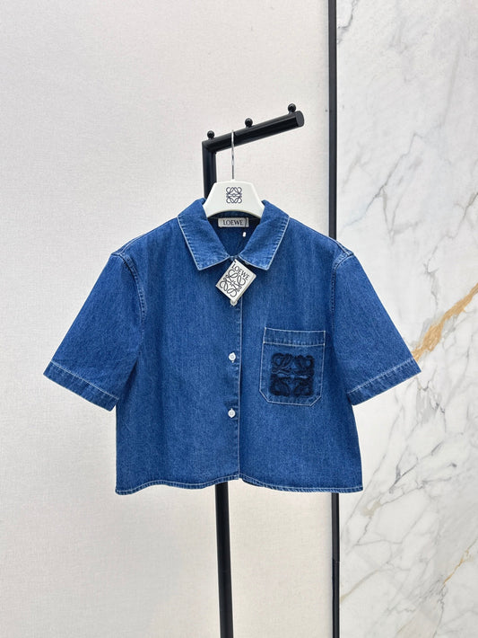 Loe* 25ss anagram cropped denim shirt