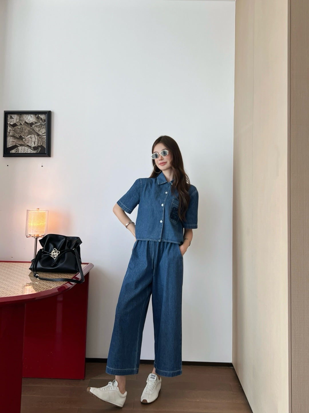 Loe* 25ss anagram cropped denim pants