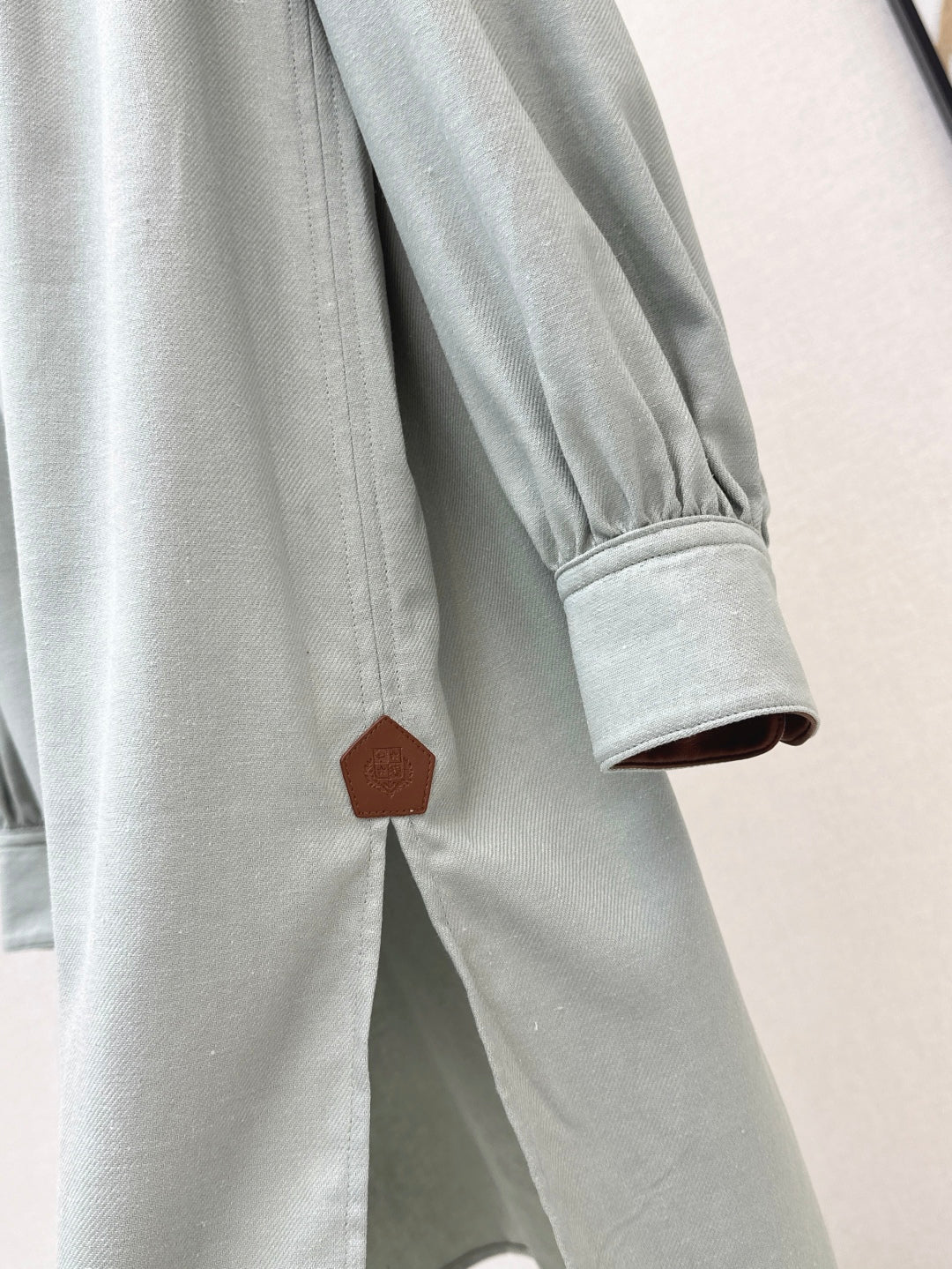 Lor*P 25ss leather accent long-sleeve dress