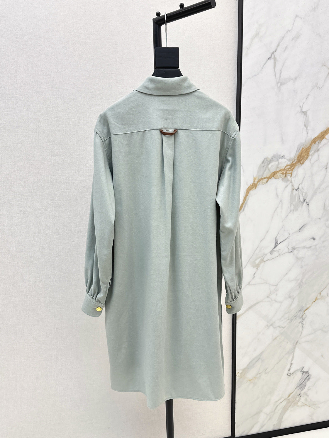 Lor*P 25ss leather accent long-sleeve dress