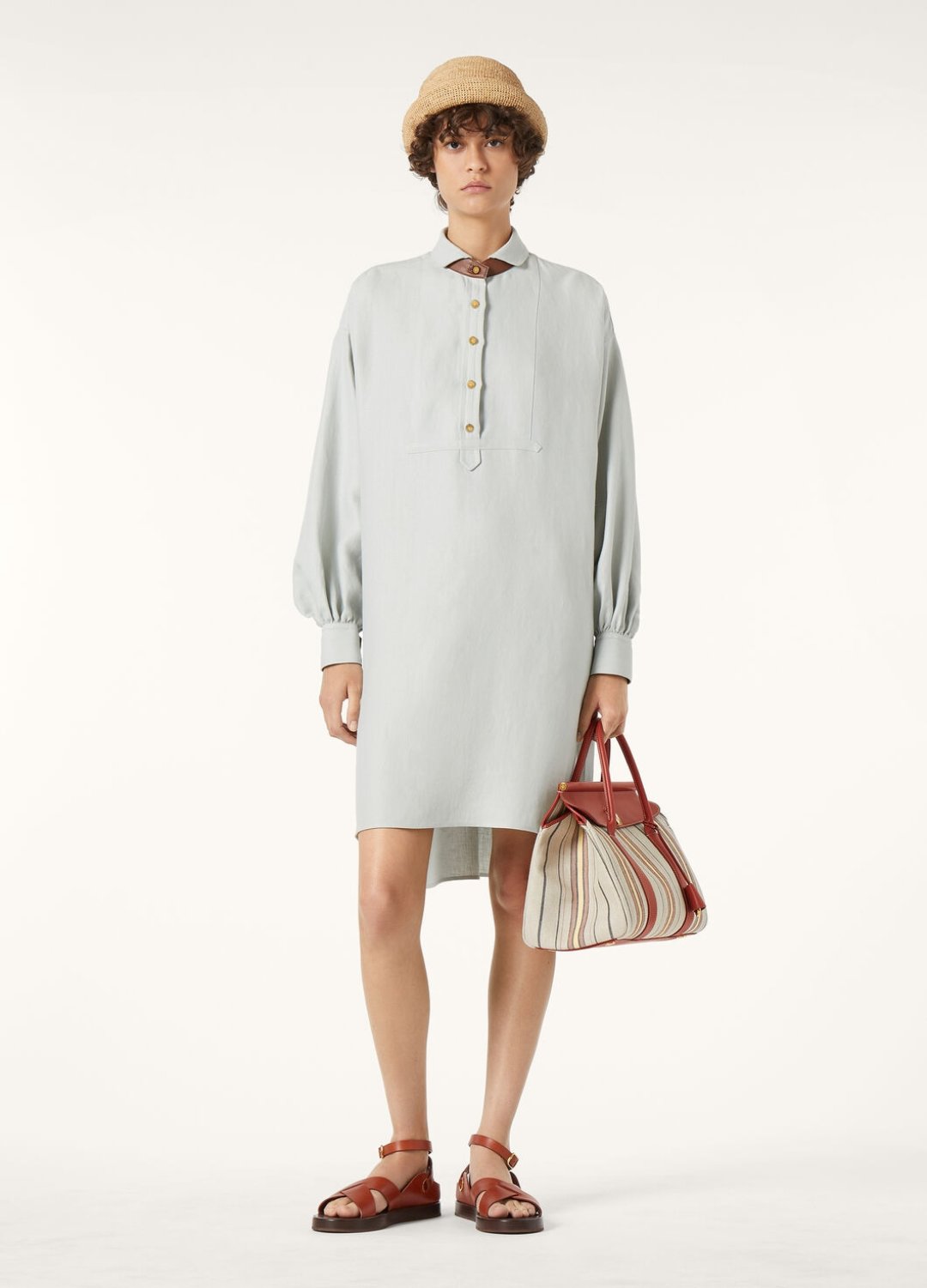 Lor*P 25ss leather accent long-sleeve dress