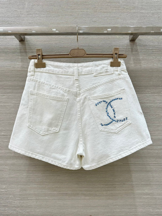 C*nel 25ss sequins pocket demin shorts