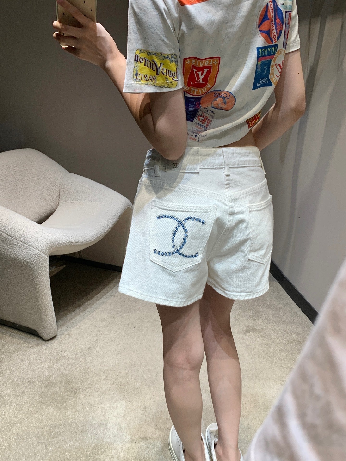 C*nel 25ss sequins pocket demin shorts