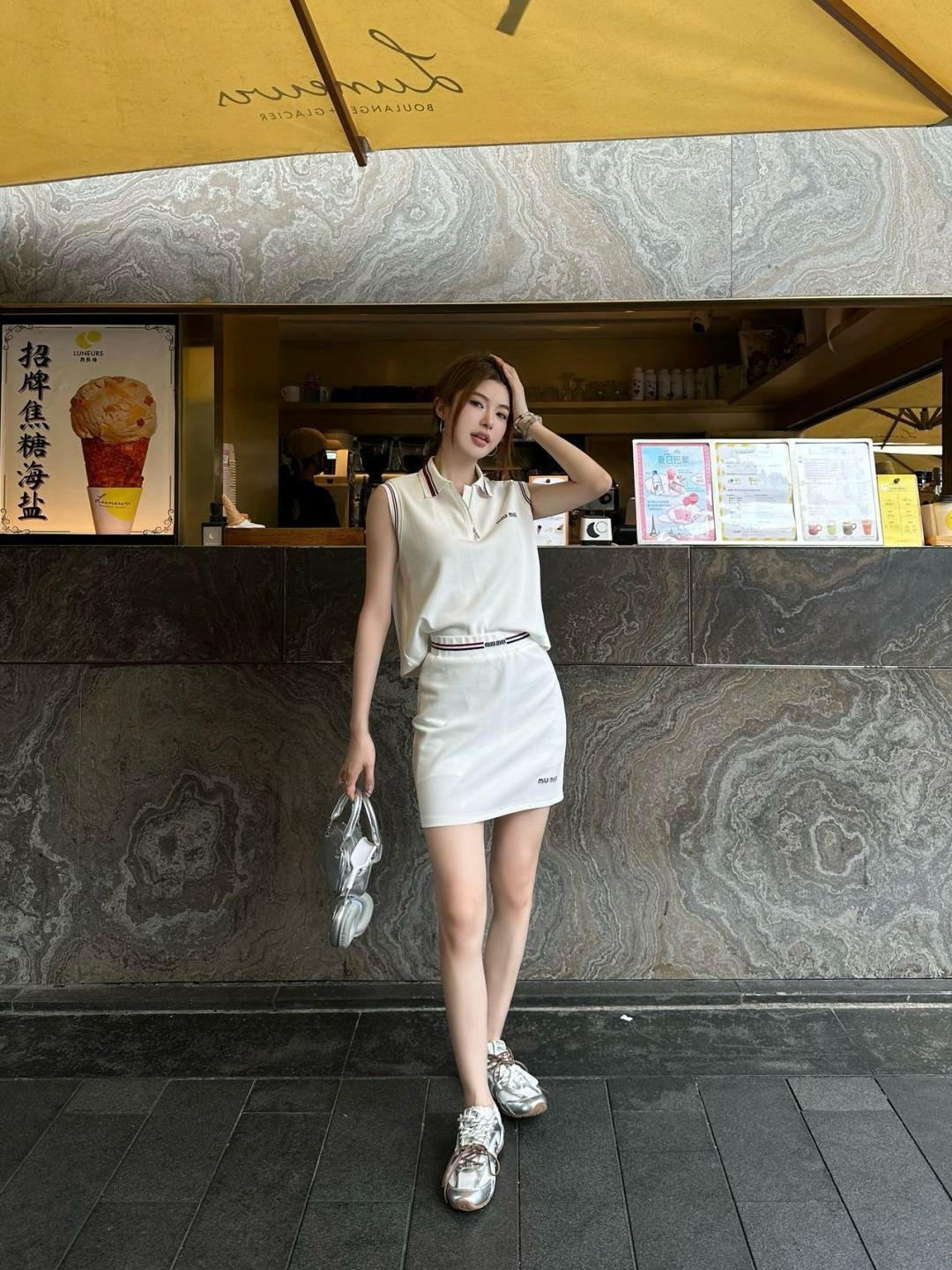 M*u 25ss cotton sleeveless polo shirt and skirt set