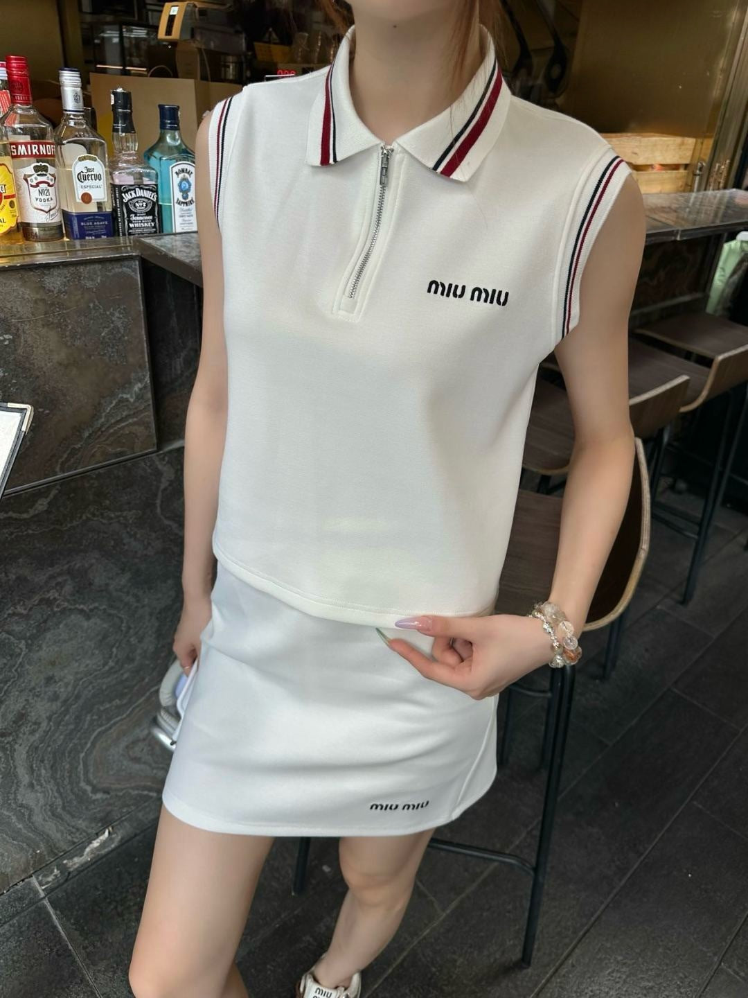 M*u 25ss cotton sleeveless polo shirt and skirt set