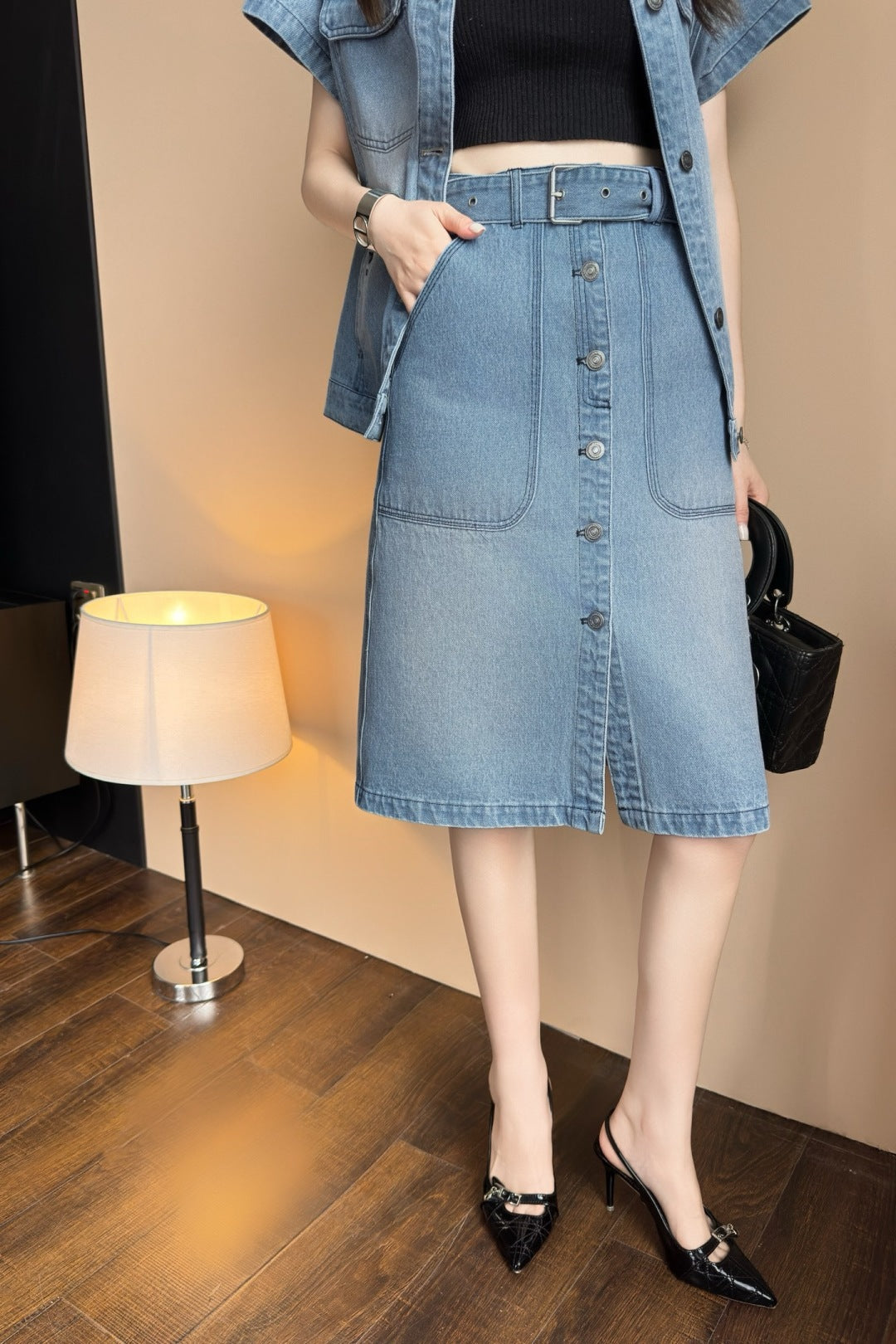 D*r 25ss belted denim skirt