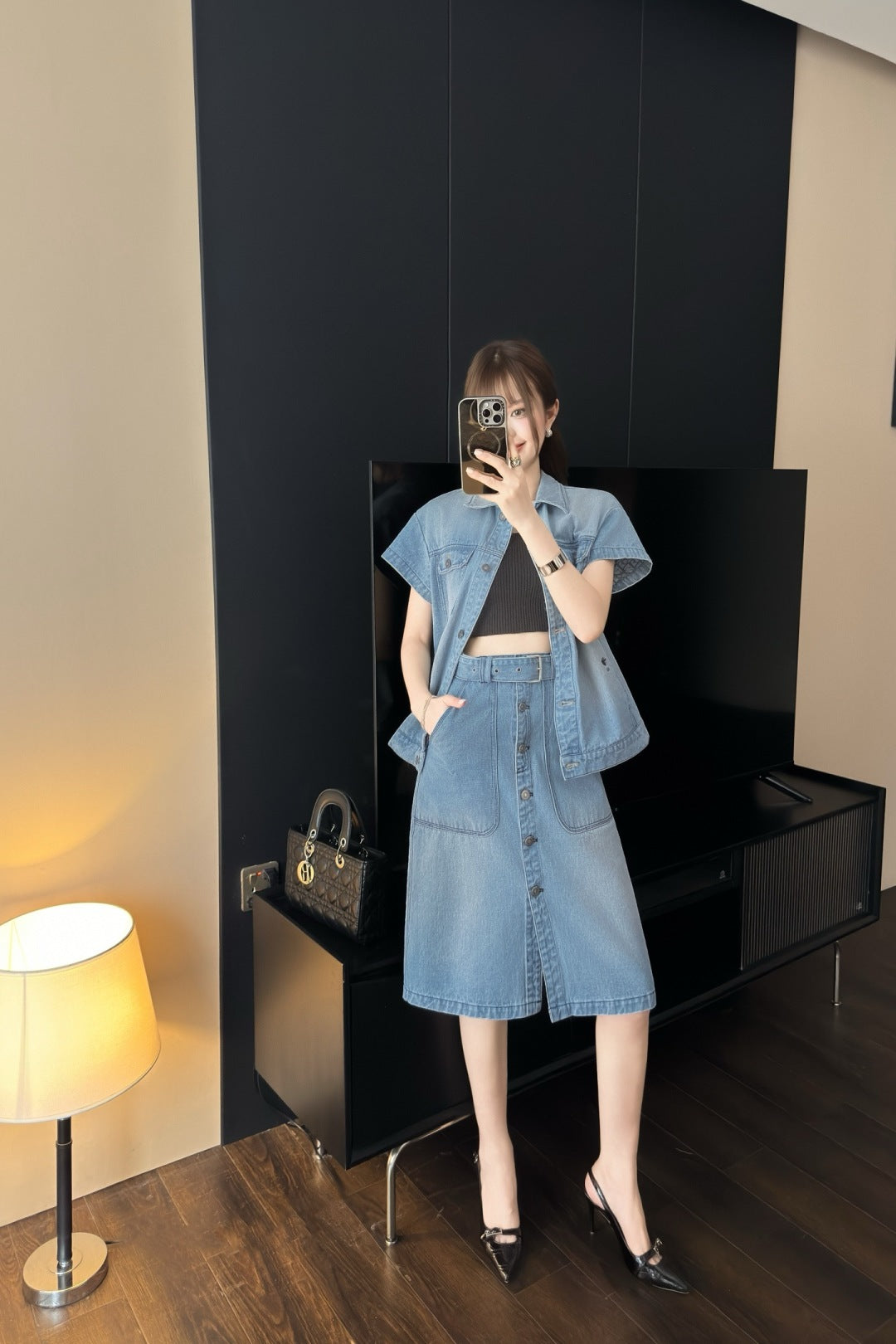 D*r 25ss belted denim skirt