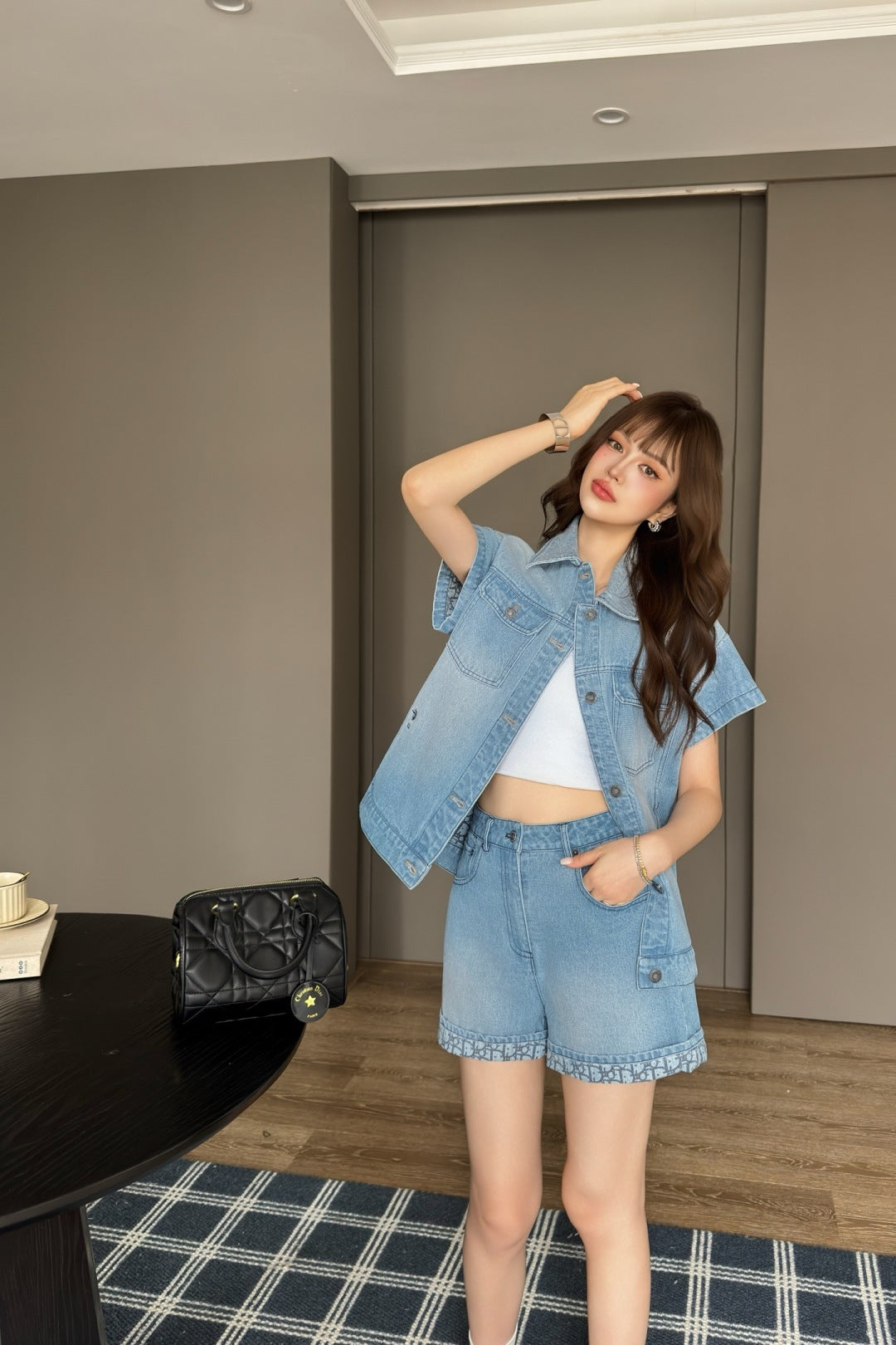 D*r 25ss oblique denim shorts