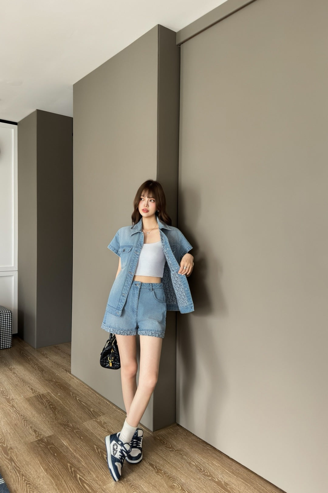 D*r 25ss oblique denim shorts