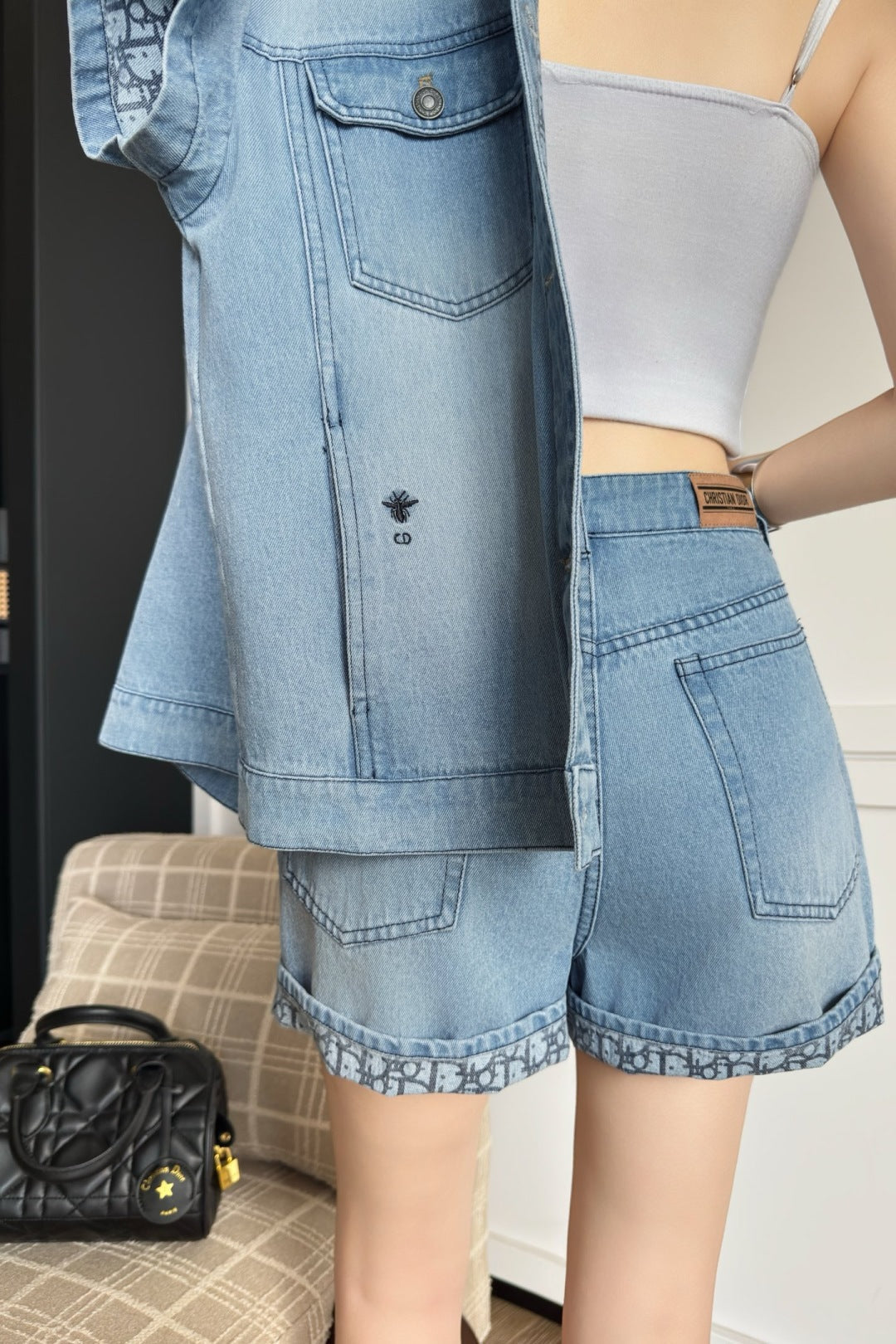 D*r 25ss oblique denim shorts