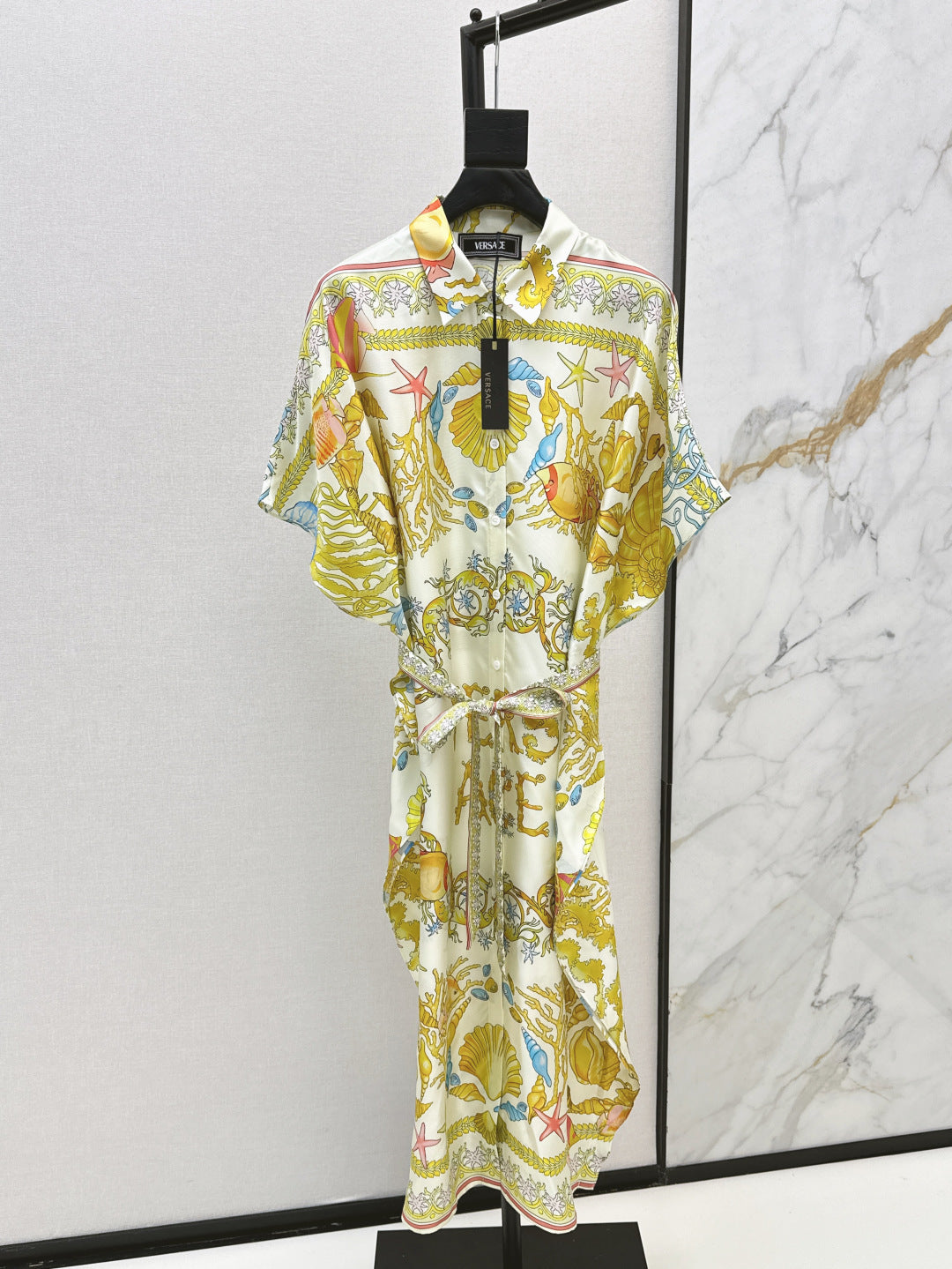 Versa* 25ss barocco midi slik shirt-dress