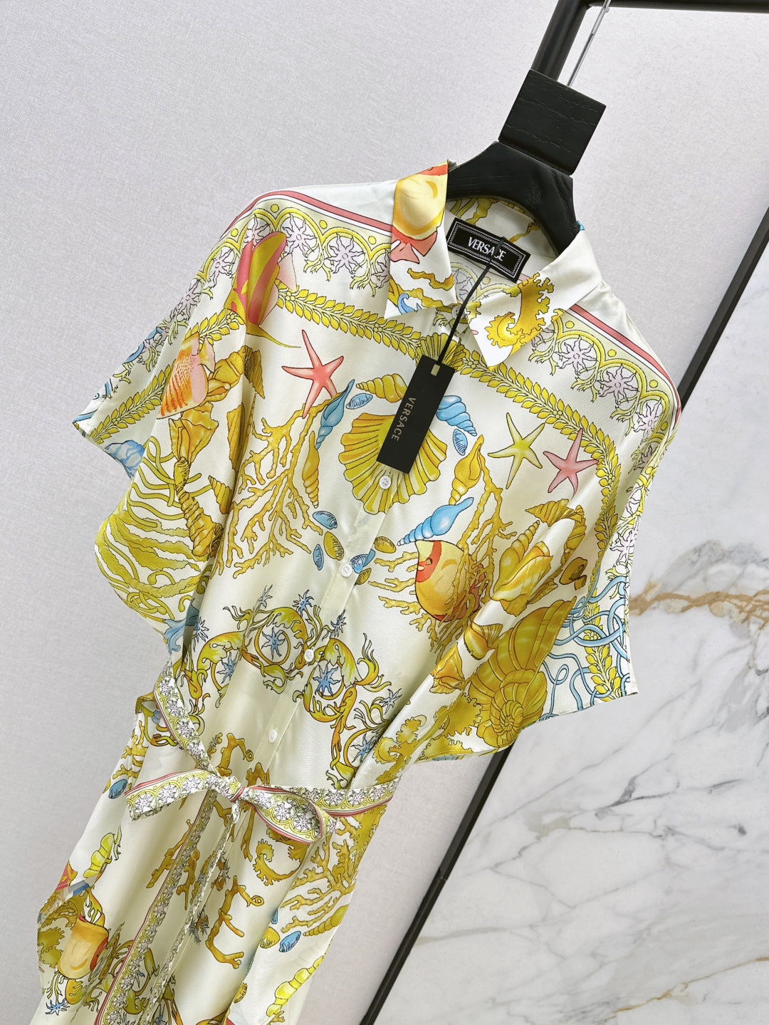 Versa* 25ss barocco midi slik shirt-dress