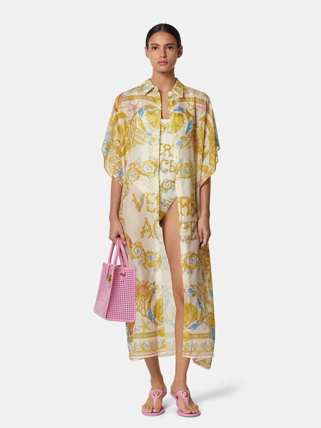 Versa* 25ss barocco midi slik shirt-dress