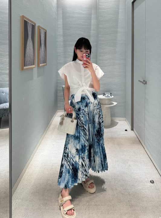 D*r 25ss banbou motif pleated denim skirt