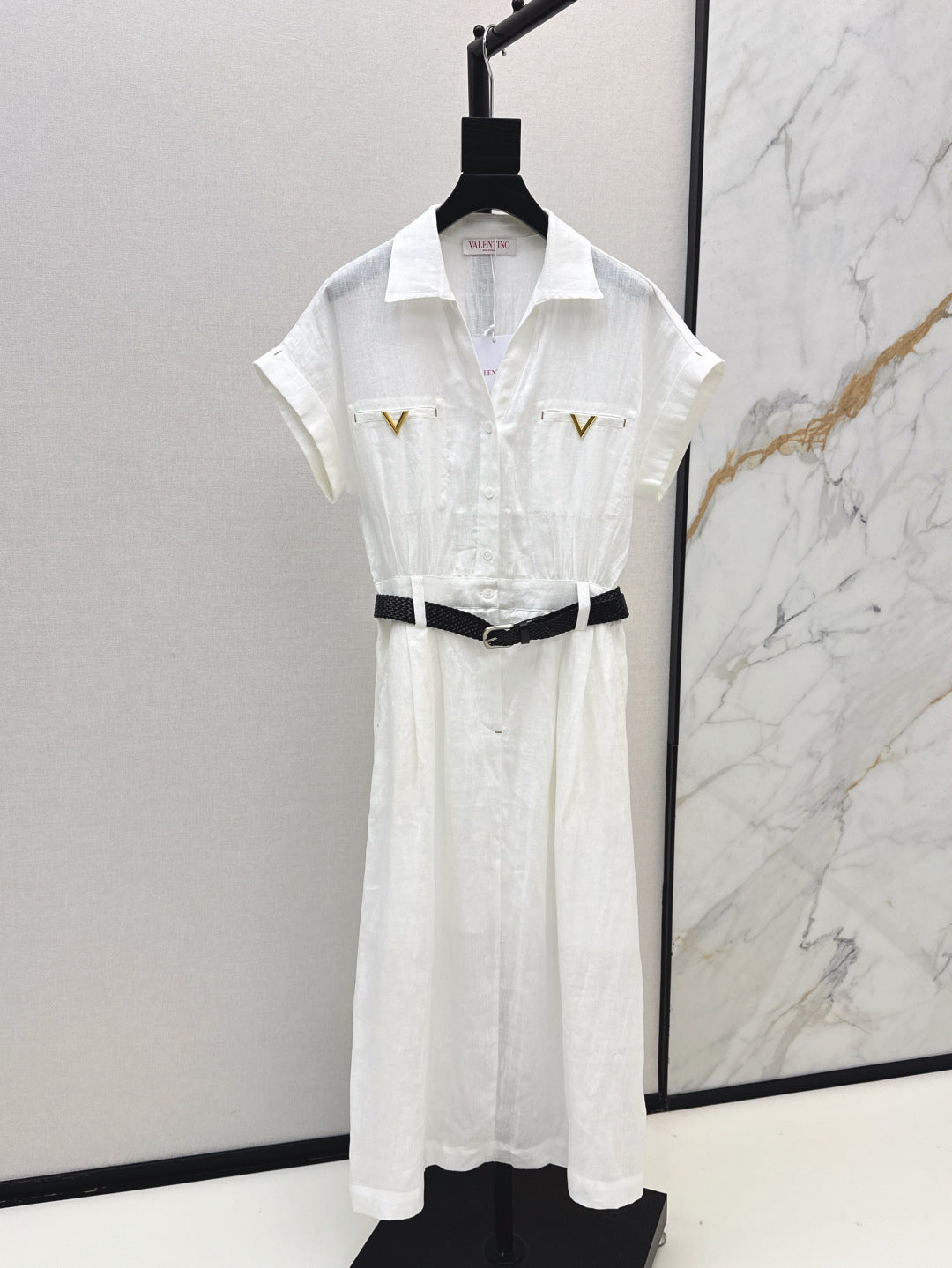 Valen* 25ss belted short-sleeve shirt dress
