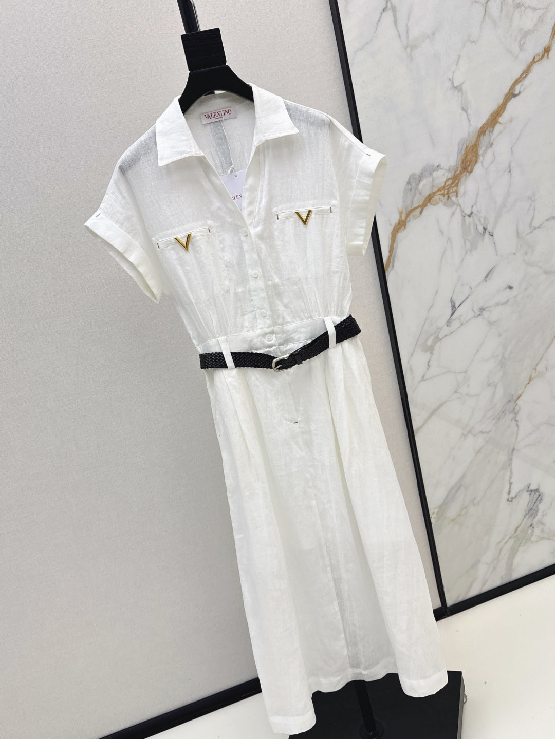 Valen* 25ss belted short-sleeve shirt dress