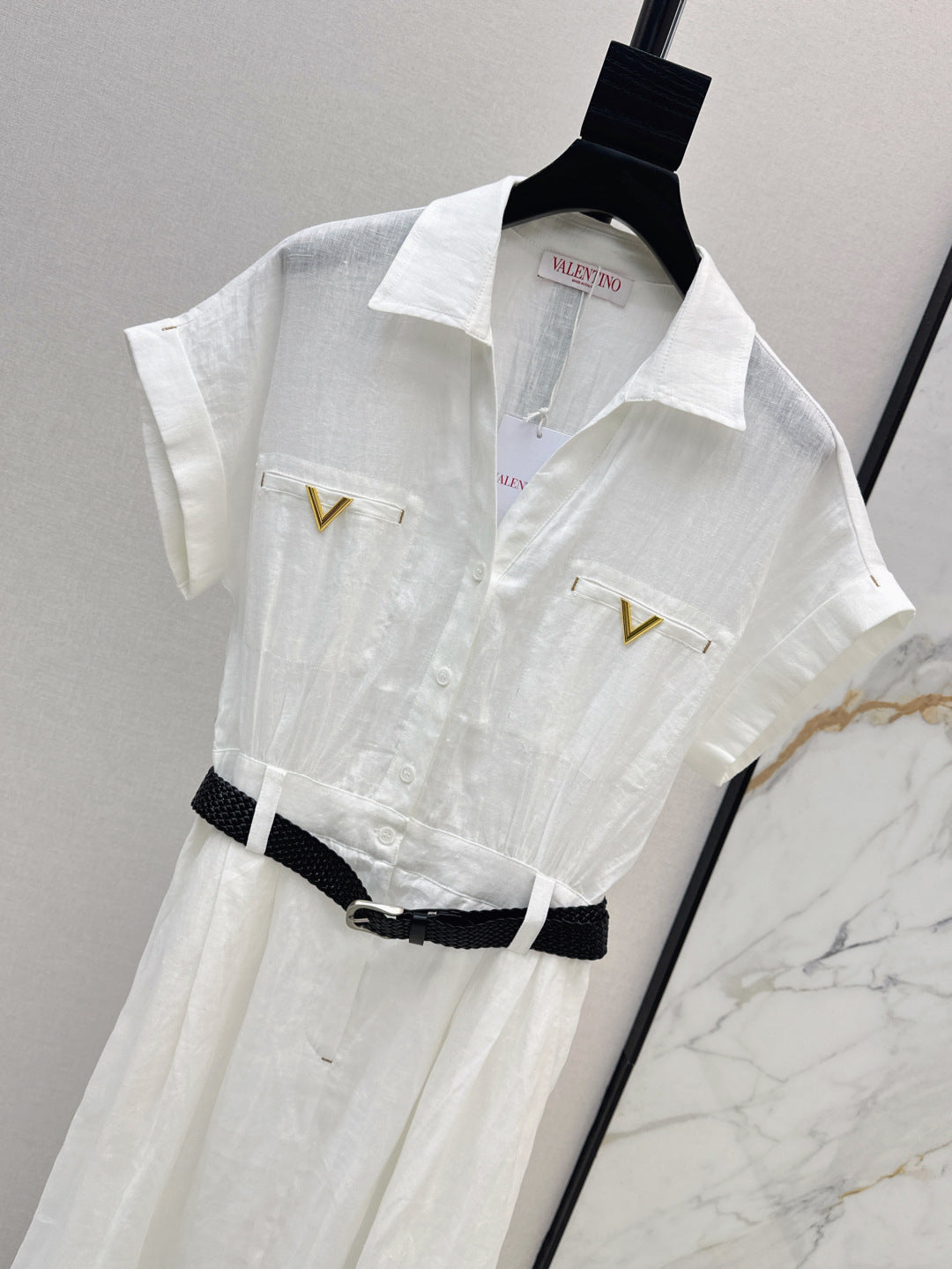 Valen* 25ss belted short-sleeve shirt dress