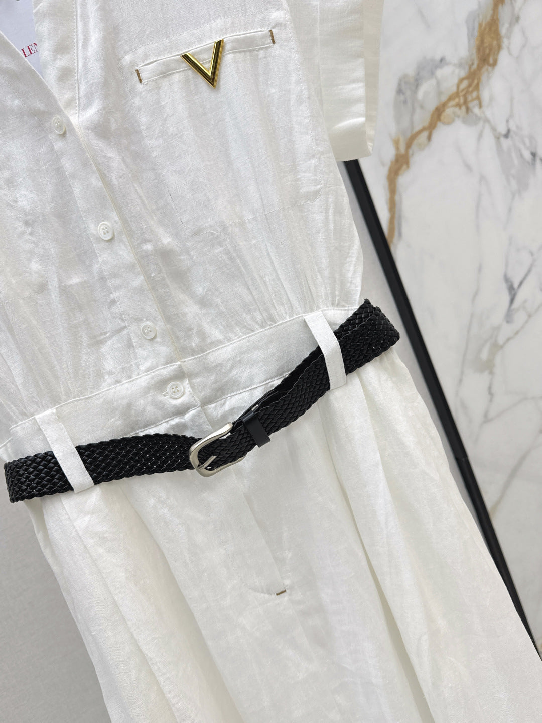 Valen* 25ss belted short-sleeve shirt dress