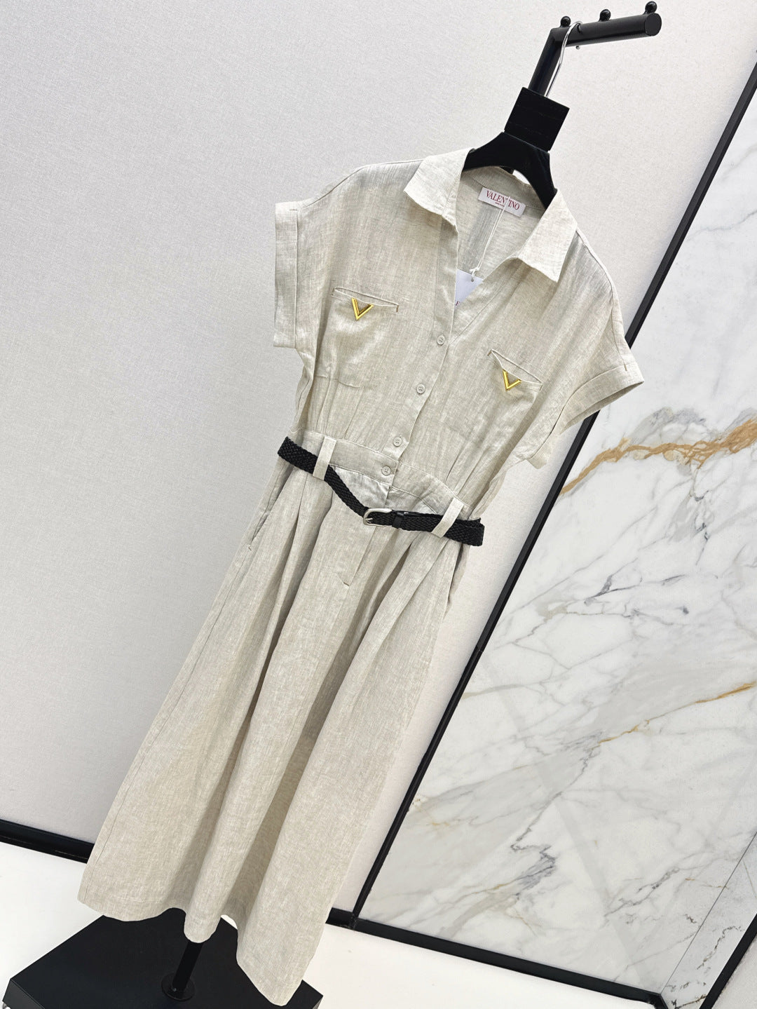 Valen* 25ss belted short-sleeve shirt dress