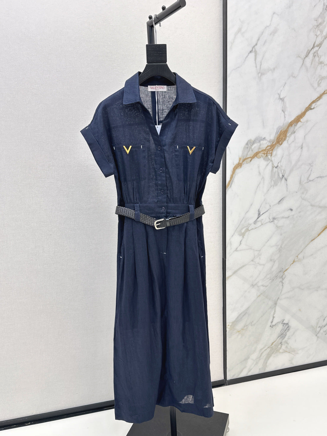 Valen* 25ss belted short-sleeve shirt dress