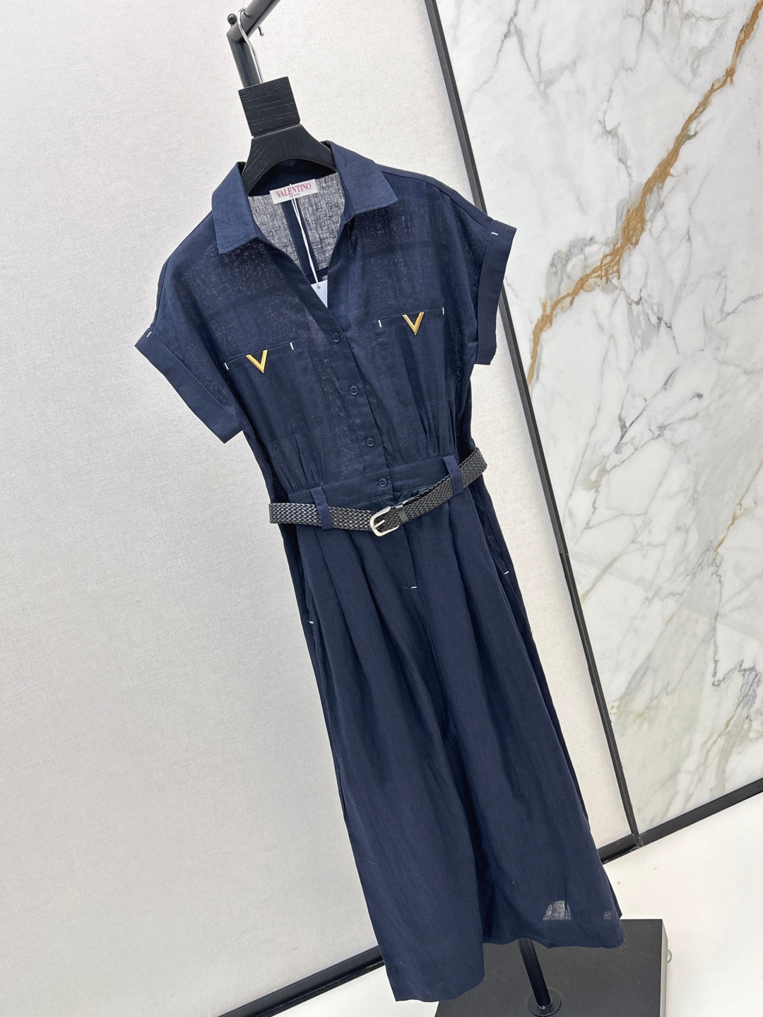 Valen* 25ss belted short-sleeve shirt dress
