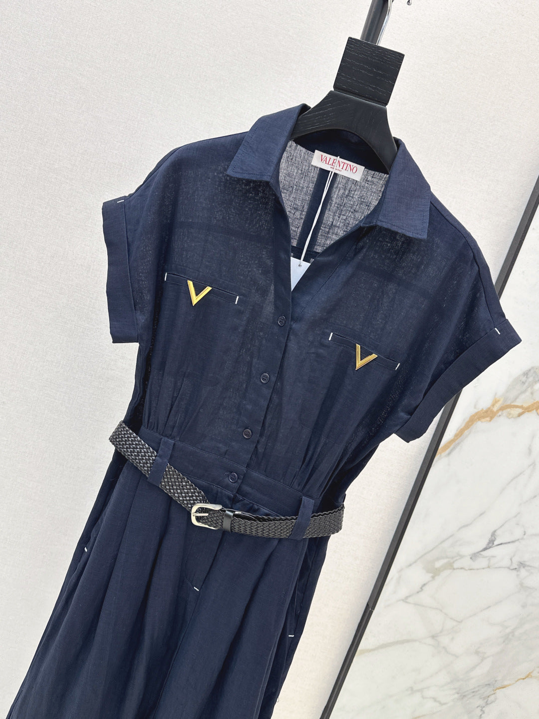 Valen* 25ss belted short-sleeve shirt dress