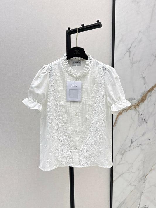 C*nel 25ss embroidered ruff-sleeve shirt