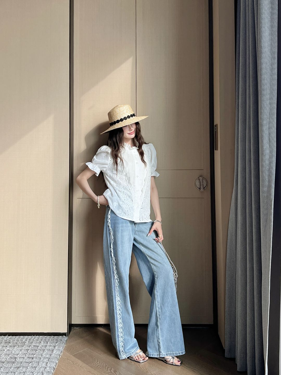 C*nel 25ss embroidered ruff-sleeve shirt