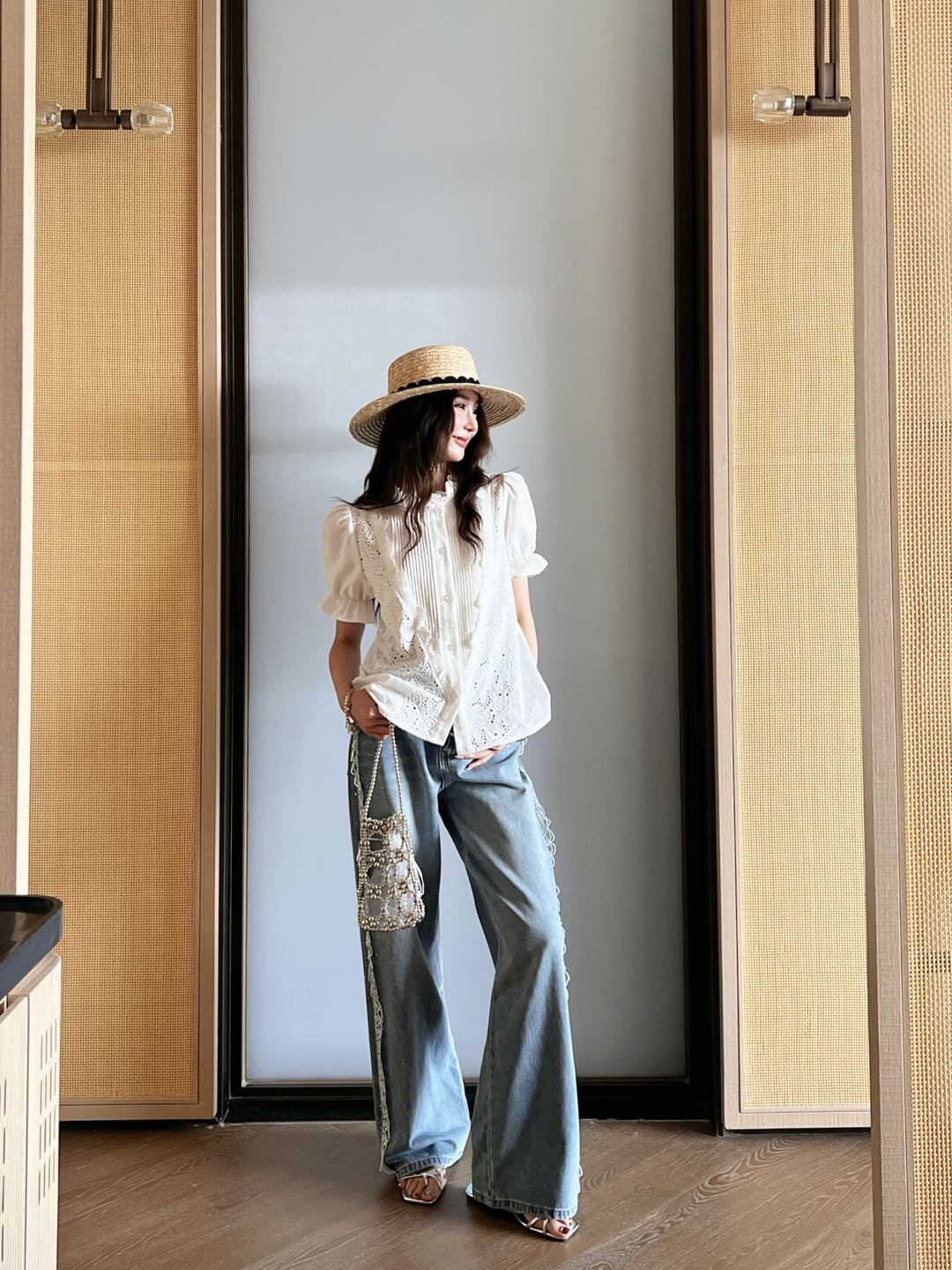 C*nel 25ss embroidered ruff-sleeve shirt