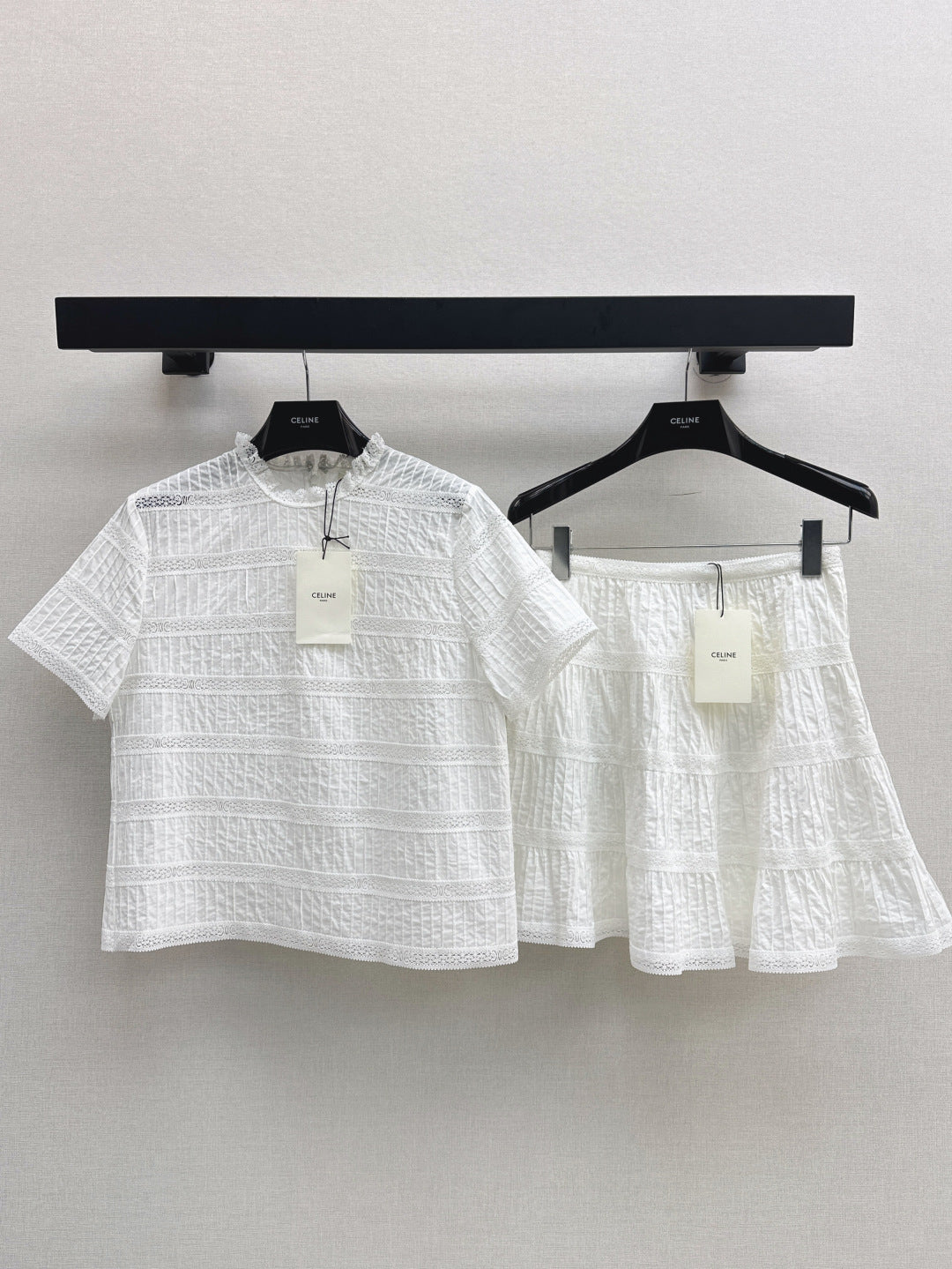 Cel* 25ss embroidered trim top and miniskirt set