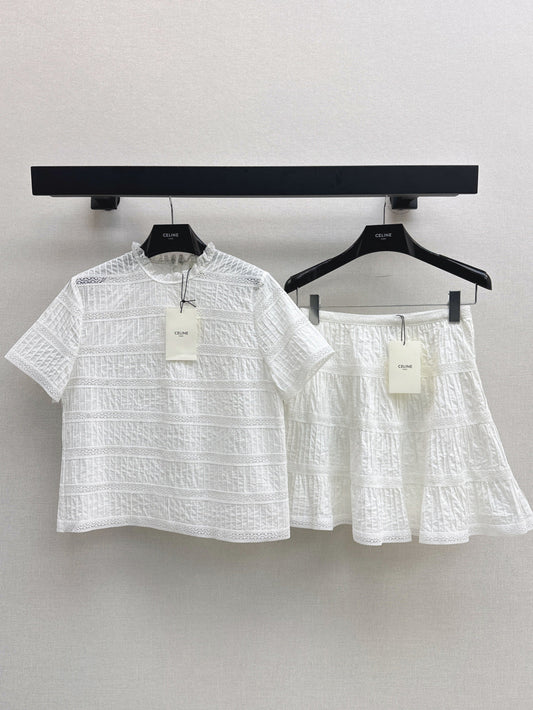 Cel* 25ss embroidered trim top and miniskirt set