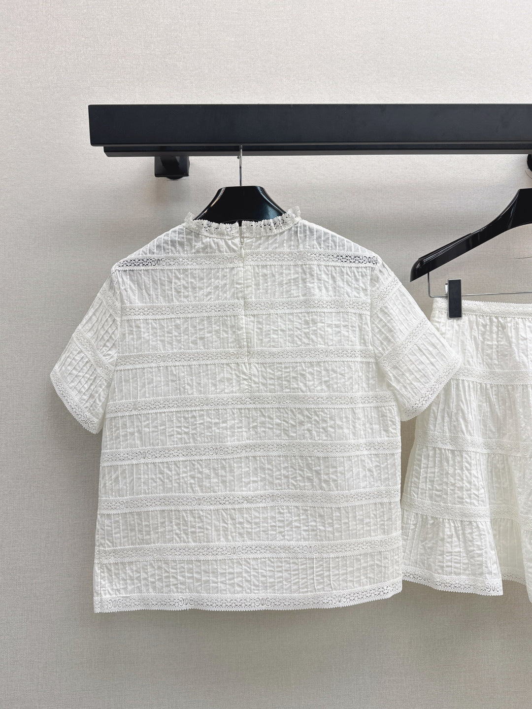 Cel* 25ss embroidered trim top and miniskirt set