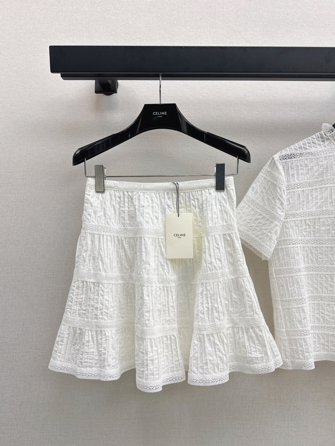 Cel* 25ss embroidered trim top and miniskirt set