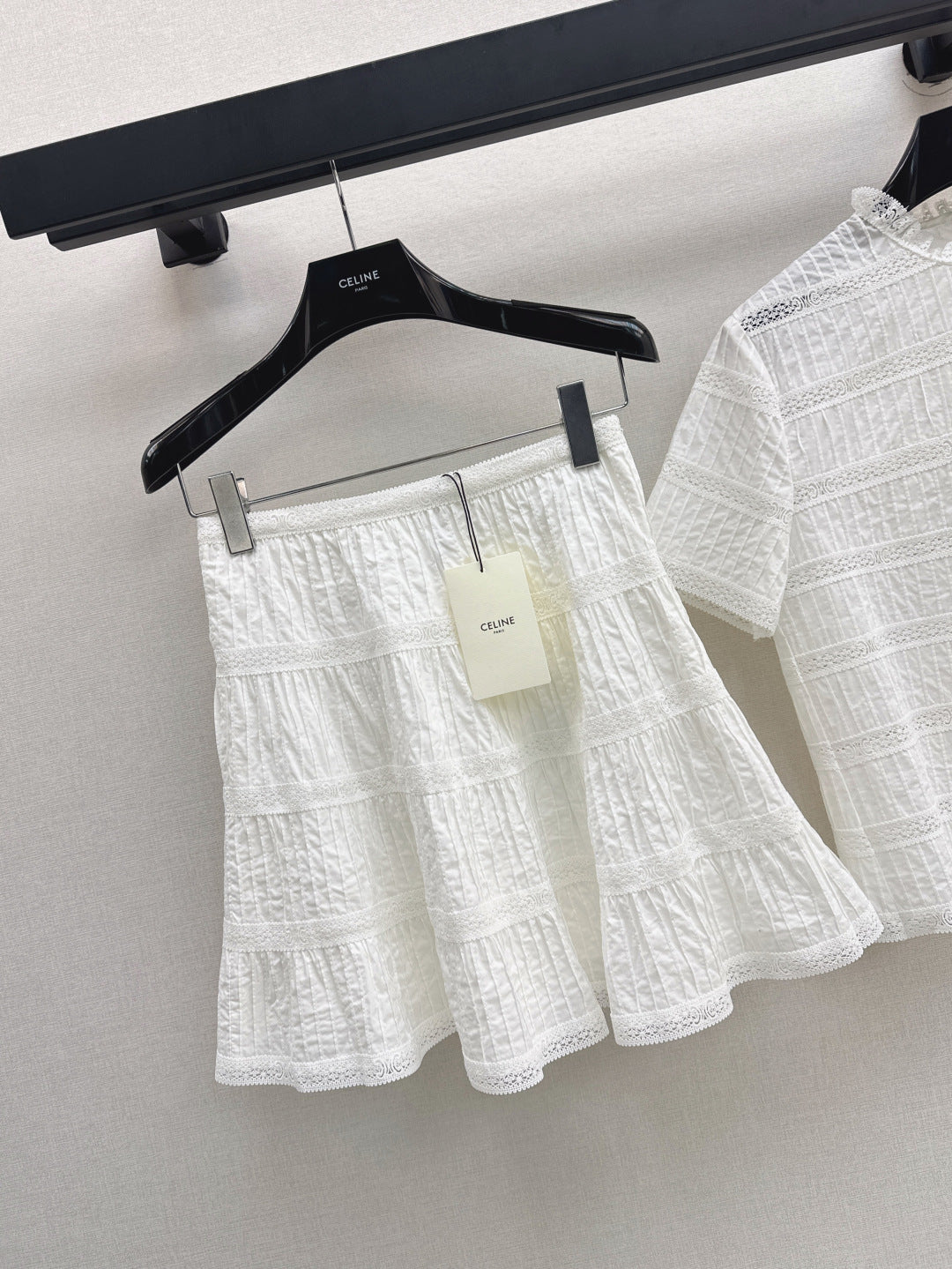 Cel* 25ss embroidered trim top and miniskirt set