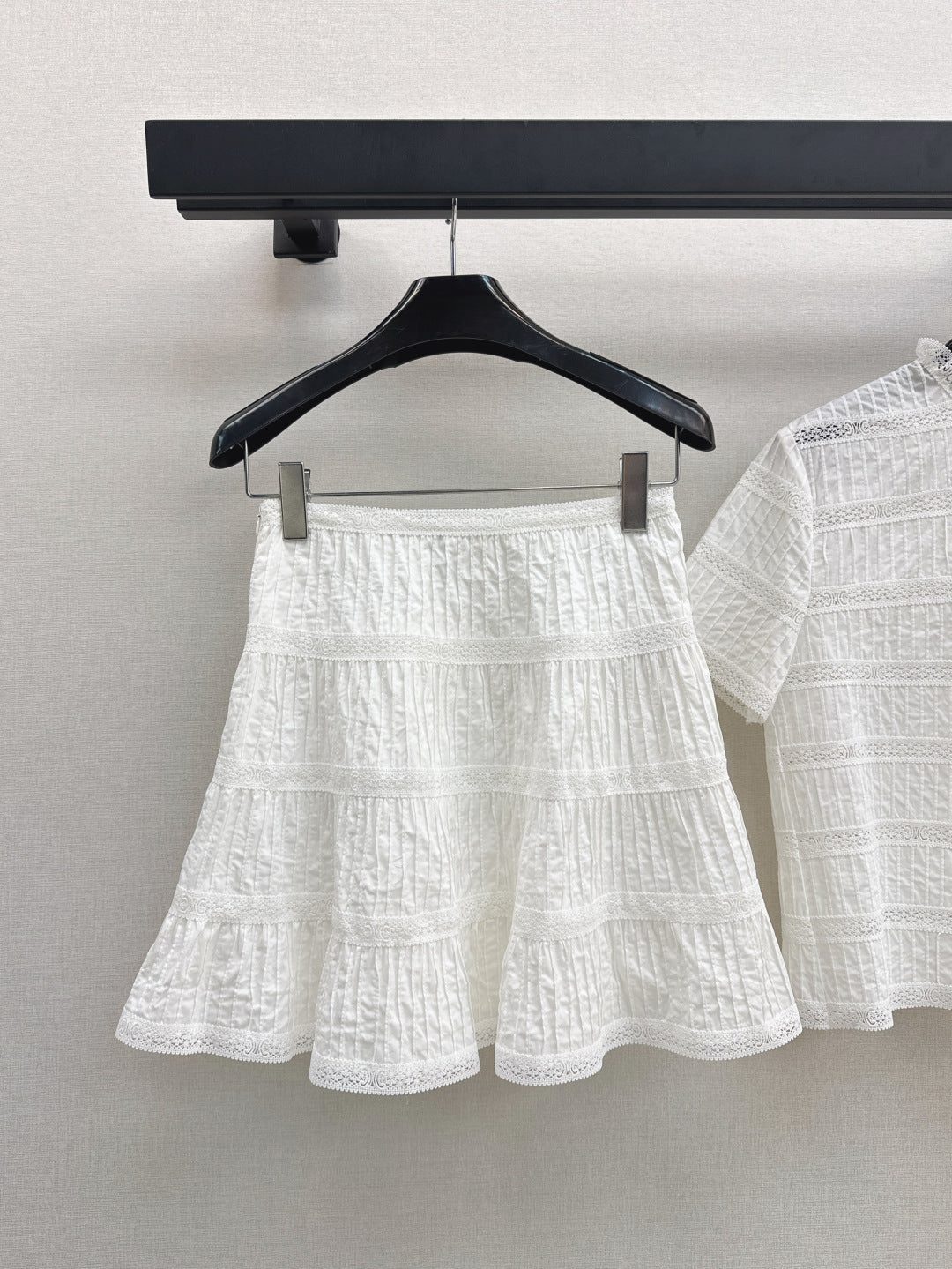 Cel* 25ss embroidered trim top and miniskirt set