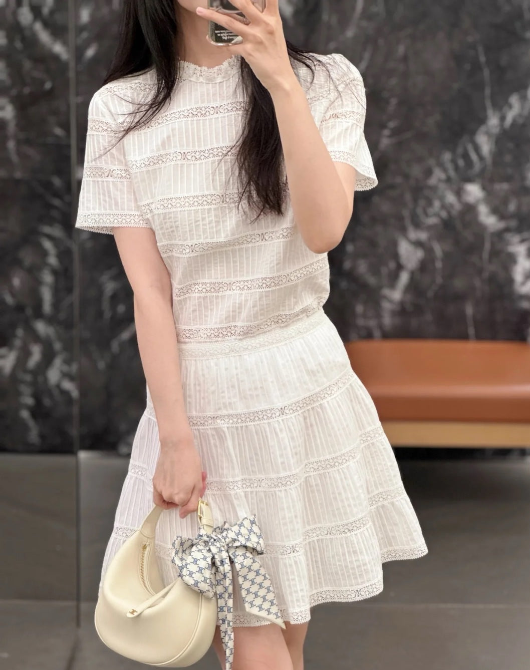 Cel* 25ss embroidered trim top and miniskirt set