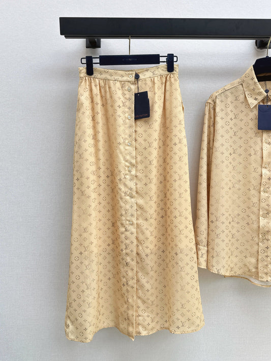 Loui* 25ss washed monogram maxi skirts