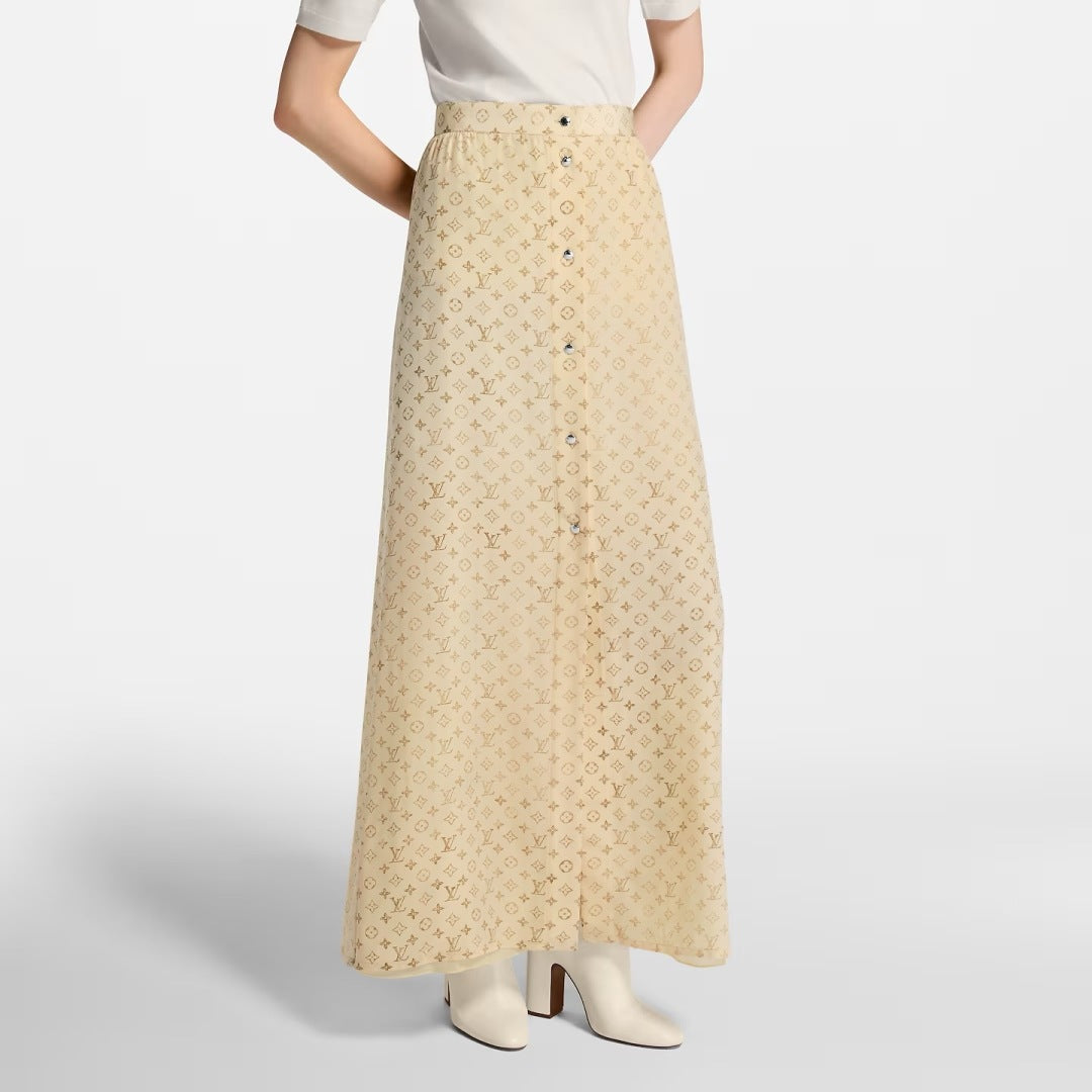 Loui* 25ss washed monogram maxi skirts
