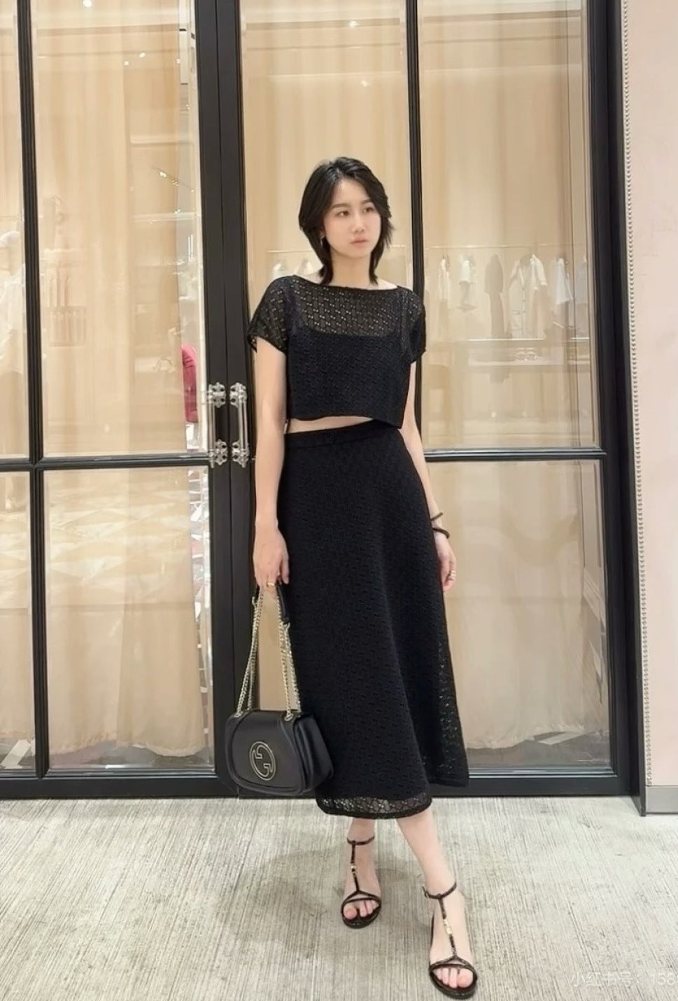 Gu* 25ss GG macrame top and skirt set