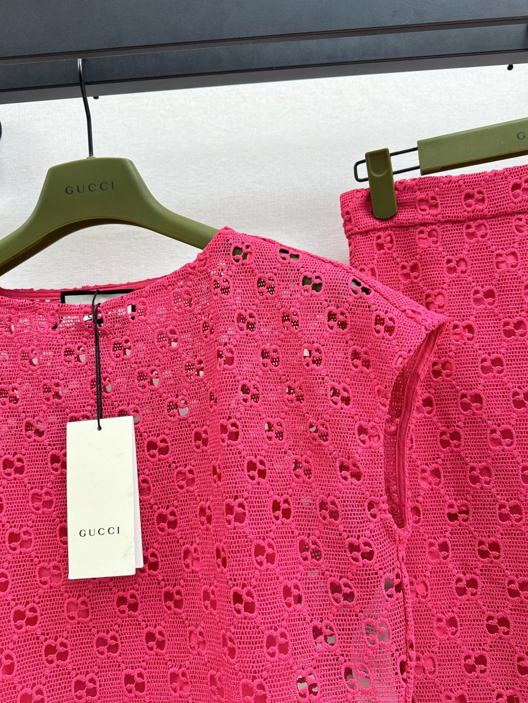 Gu* 25ss GG macrame top and skirt set