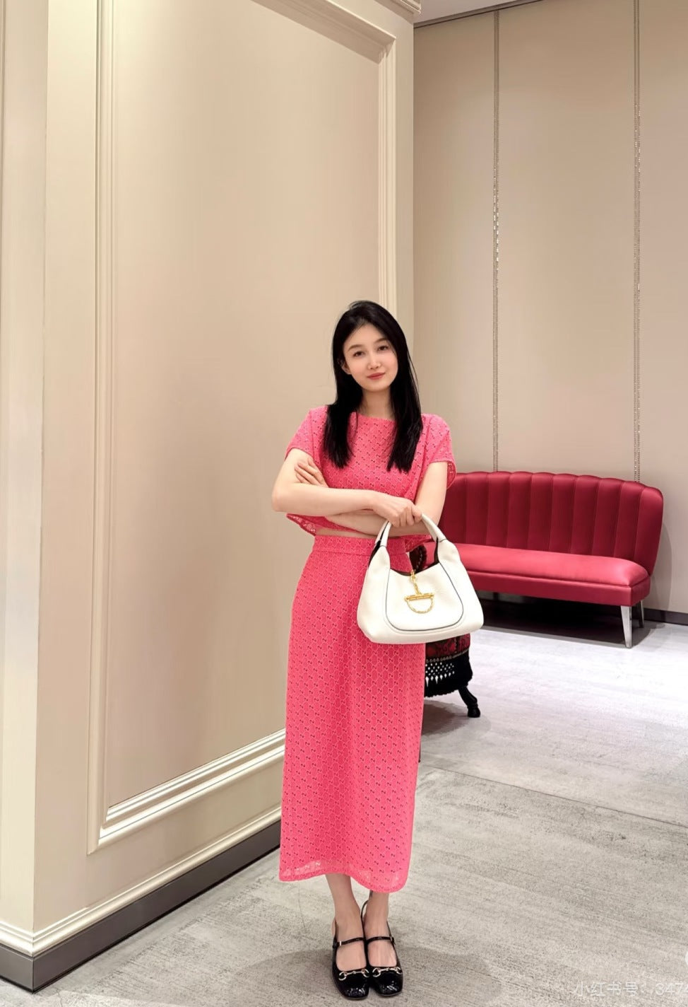 Gu* 25ss GG macrame top and skirt set